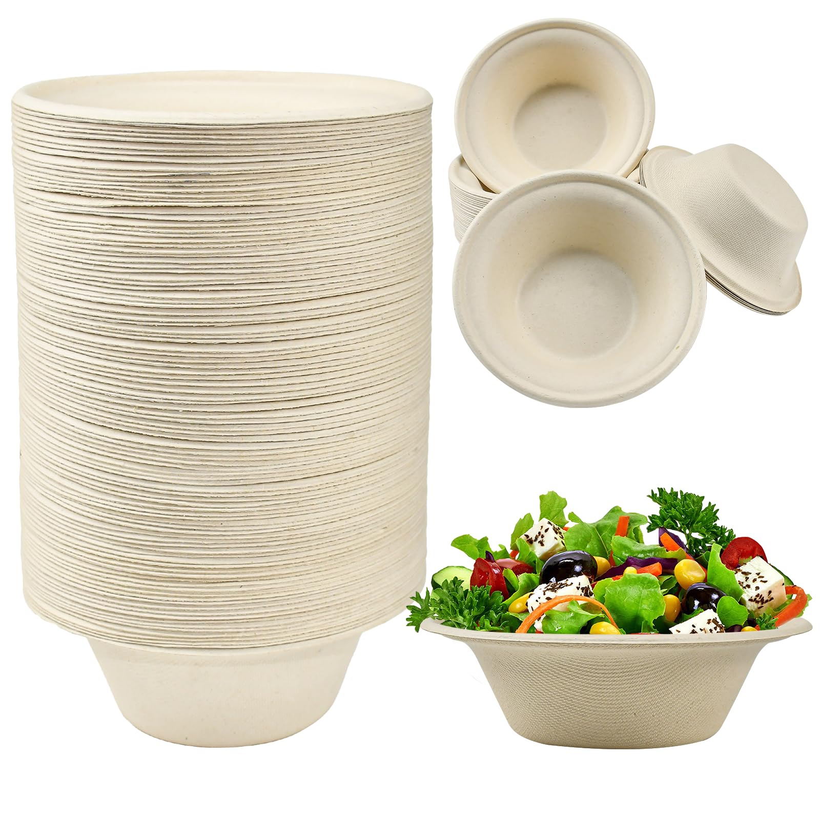 100 ciotole monouso da 340 ml, ciotole monouso in bagassa di canna da zucchero, Ciotole di Carta compostabili, ciotole per zuppa biodegradabili per cibo caldo e freddo