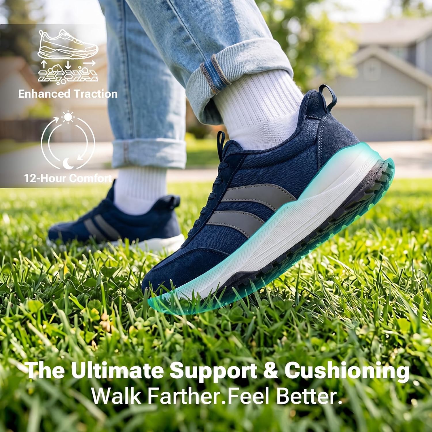Sosenfer Wide Toe Box Walking Shoes for Men - Running Sneakers, Breathable Trail Hiking Footwear, Non-Slip Outdoor Work Shoes
