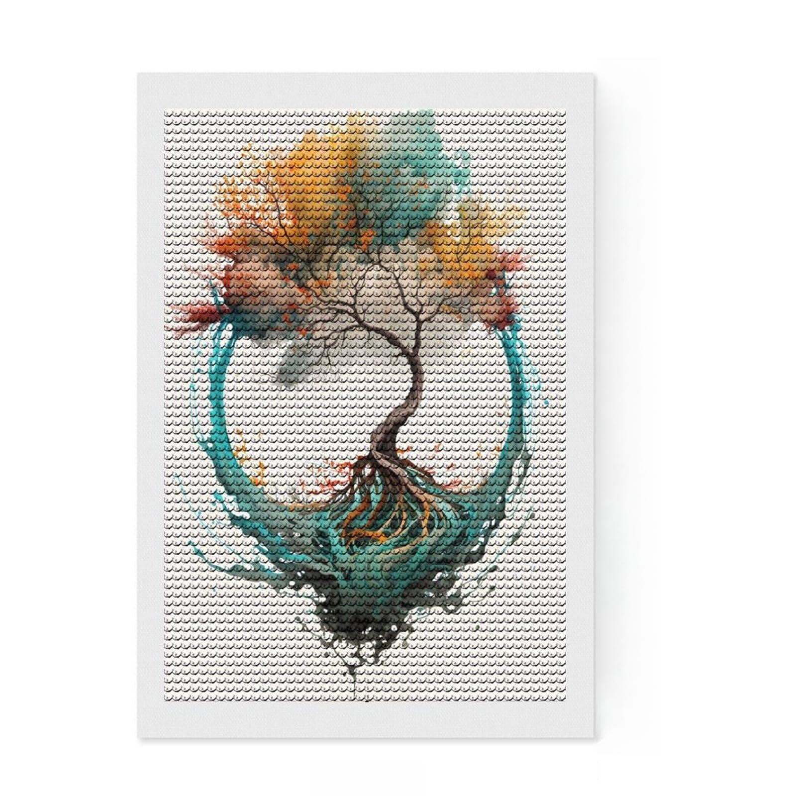 Junmoney Watercolors Tree Full Drill Diamond Painting Kit 8"x12", for Women, Complete Accessories, Thoughtful Handmade Gift, Farmhouse Decor
