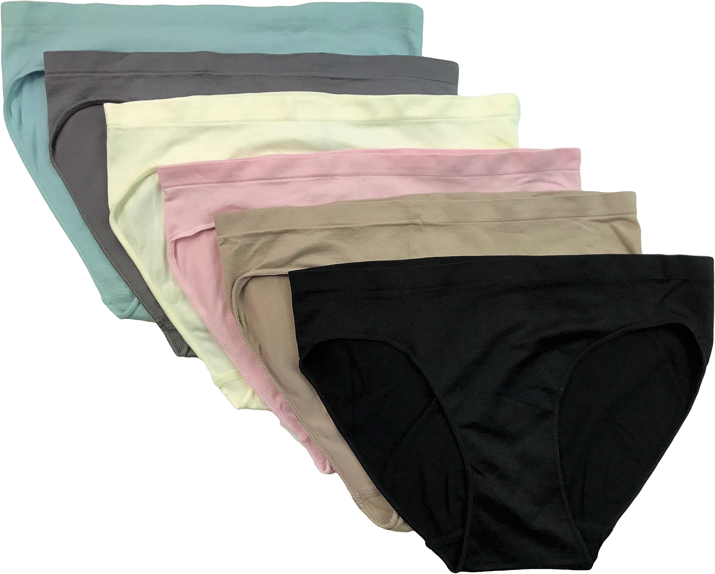 WS Women's Seamless Classy Stretchy Basic Bikini Panties, Multi-Pack of 6