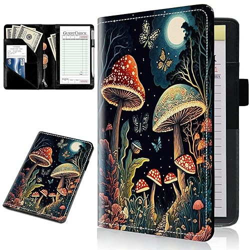 Vista 8 de Libreta para mesera, color negro, de 5 x 7.75 pulgadas, con cremallera y soporte para bolígrafo, libro de camarera para tarjetas de crédito