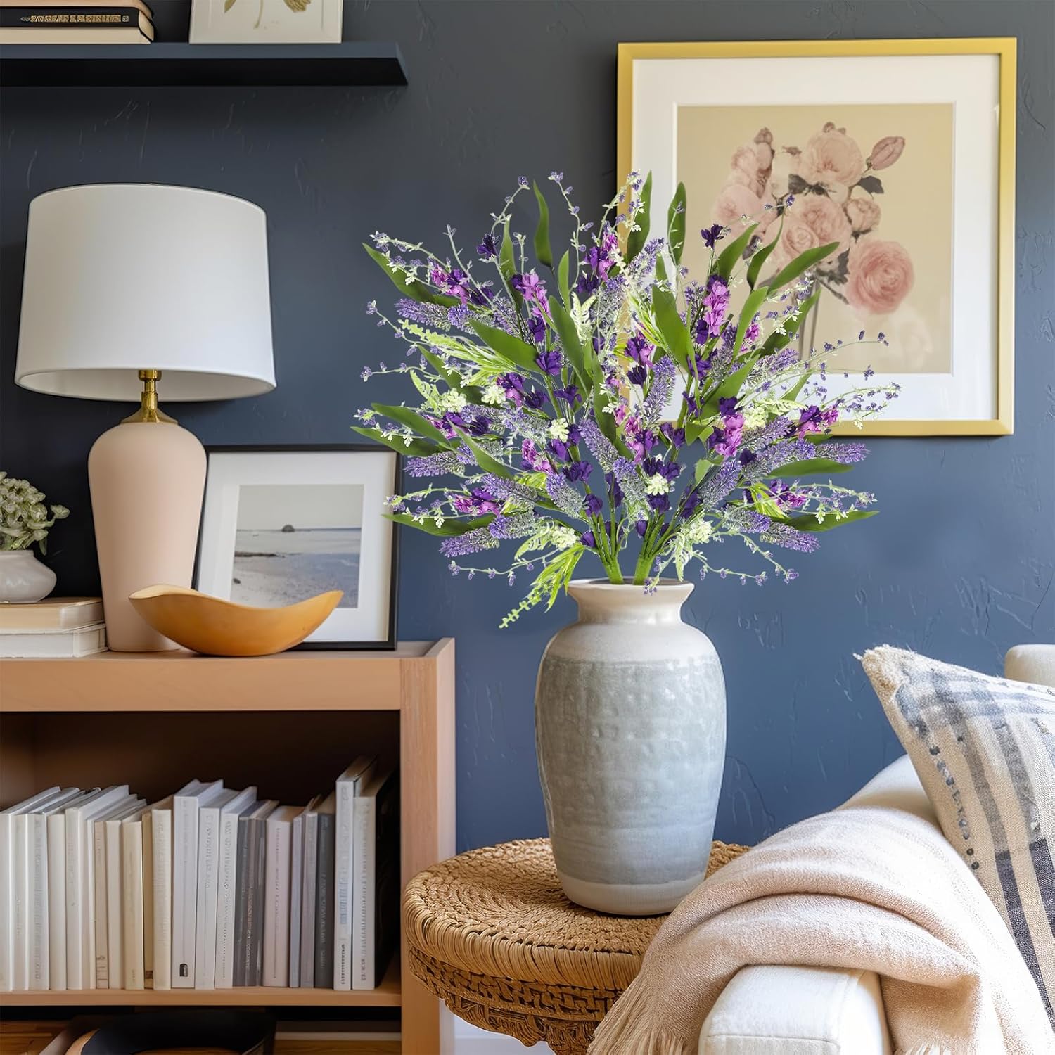 Giegxin 6 Bundles Fake Artificial Flowers Bouquet Spring Silk Flowers Arrangements Faux Wildflowers Bouquets Stems Fake Plants for Wedding Table Centerpiece Rustic Home Vase Floral Table(Lavender) - Image 5