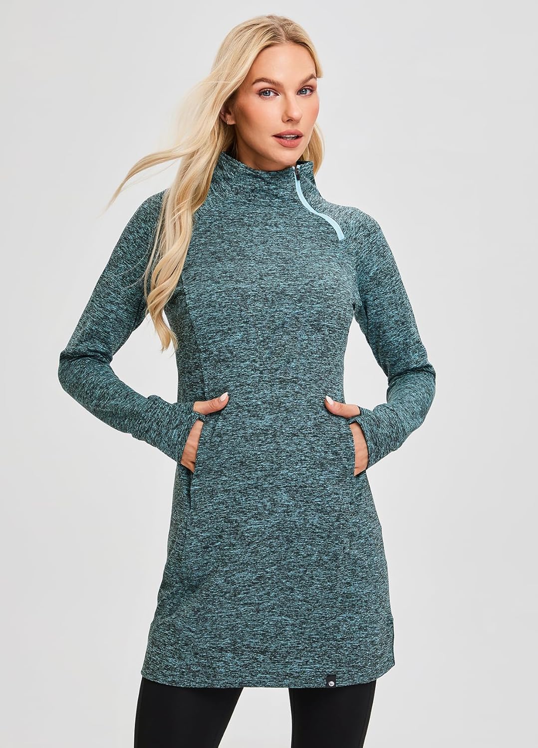 Soneven Women's Fleece Running Dress Tunic Sweatshirt 1/4 Zip Mock Neck Winter Dress with Thumb Holes and Pockets - Image 4