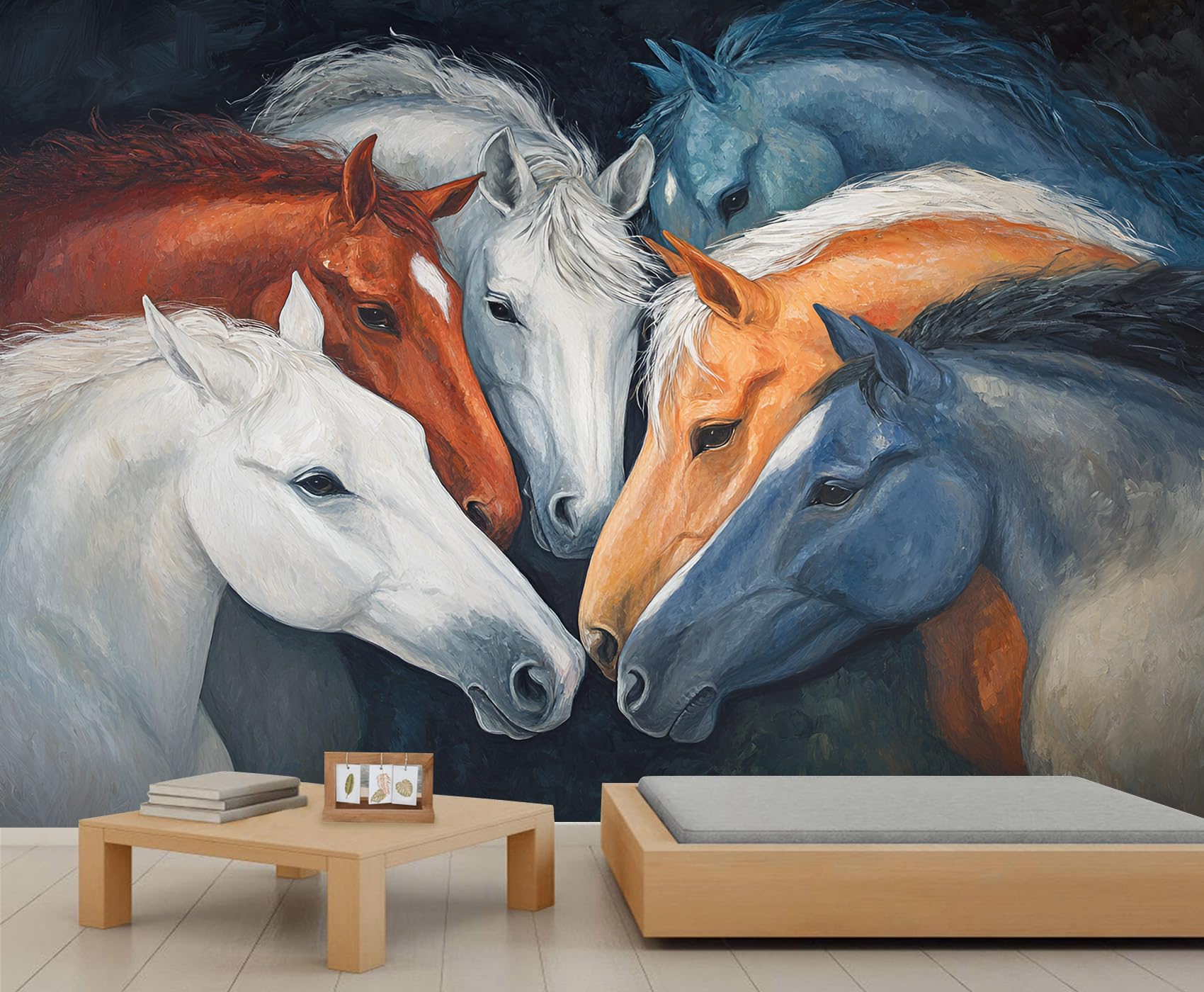 Horse Mural, Oil Painting Wall Murals, Horse Wallpaper for Living Room Bedroom Office Hotel Bar Ceiling Decor - 390x260cm — image 1