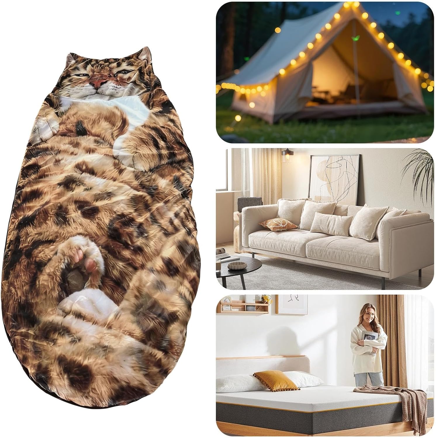 Camping Sleeping Bag, Soft Warm Washable Sack, Large Cat Envelope Style, Warm Thermal Insulation Design, Lightweight Portable Functionality, Premium Outdoor Gear, Backpacking Travel Use 175x80x5cm