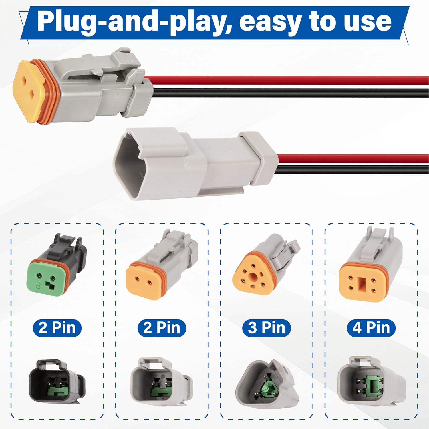 5 Kits Deutsch DT 4 Pin Wiring Harness Connector, Deutsch Male Female 2 Wire Way Waterproof Automotive Electrical Connector 16 AWG with Heat Shrink Tubing for Car Truck Boat, grey
