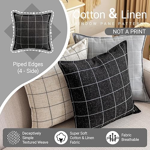 Miniatura 2 de Juego de 2 fundas de almohada bohemias a cuadros en blanco y negro de 20 x 20 pulgadas, funda de almohada tejida de lino decorativa de granja de 20