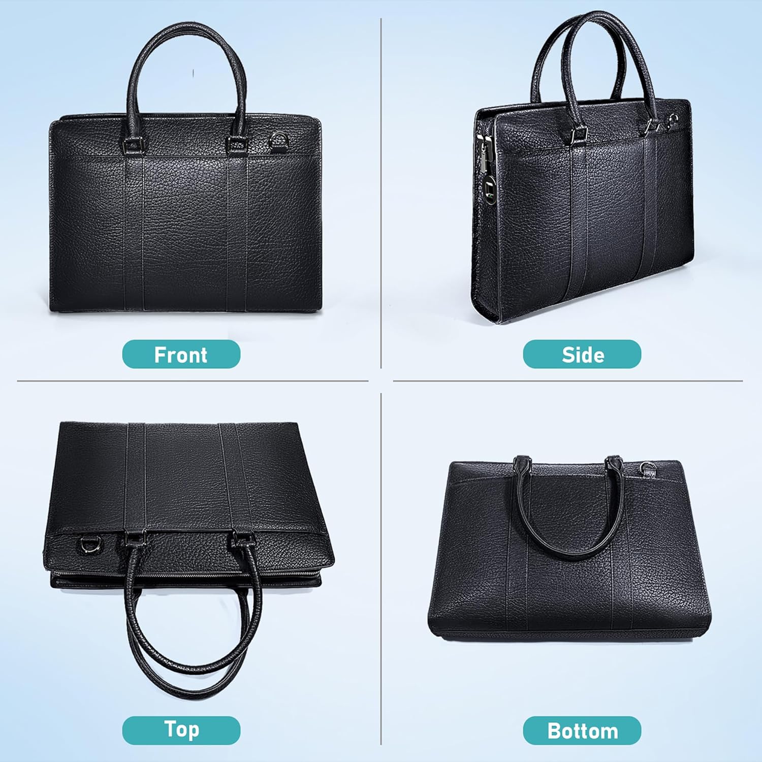 Men's Leather Briefcase with Fingerprint Lock - Anti-Theft Crossbody Messenger Bag with Find My,Premium Elephant Grain Leather, Adjustable Strap