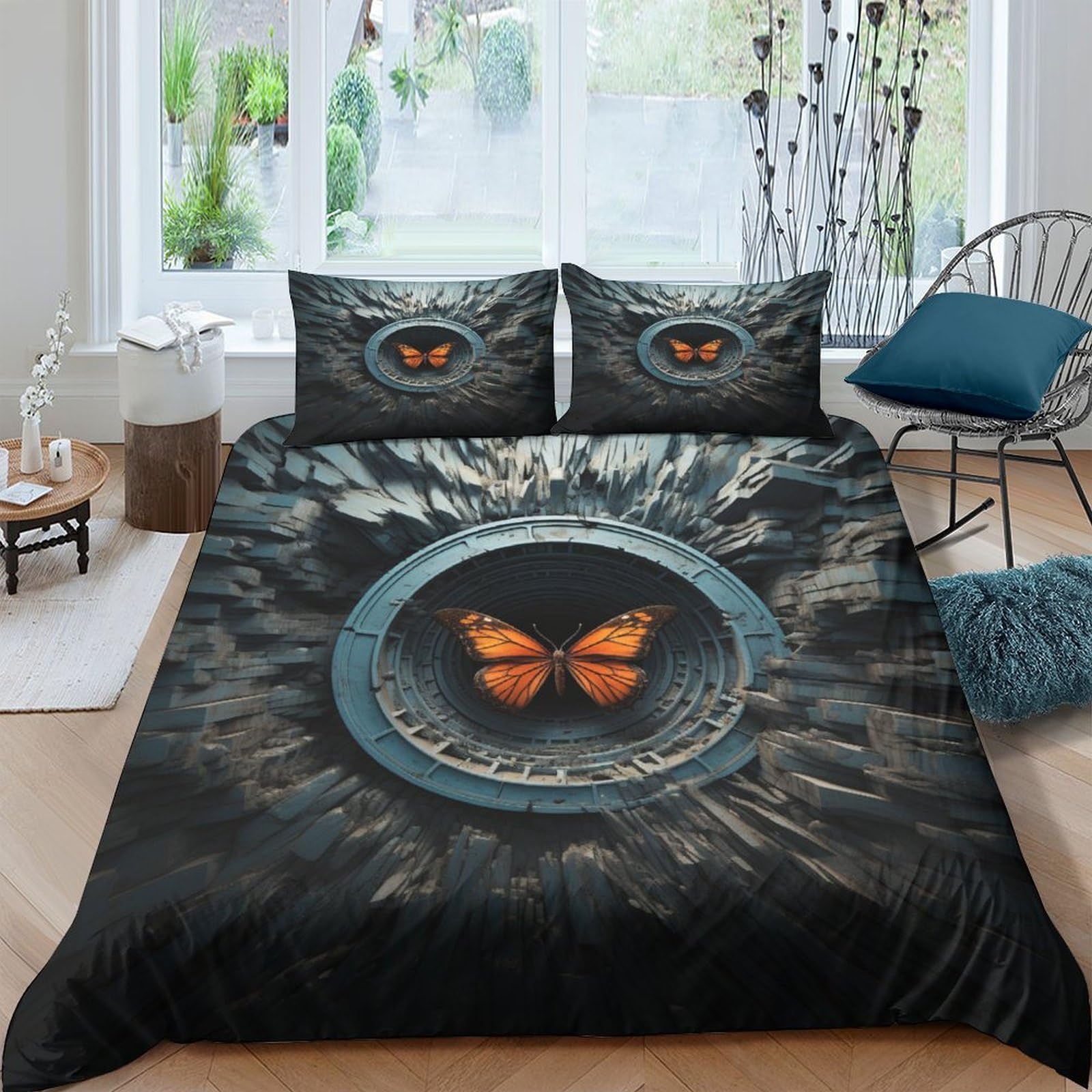 Housse de couette papillon 220x240 cm respirante pour un sommeil frais et réparateur en été