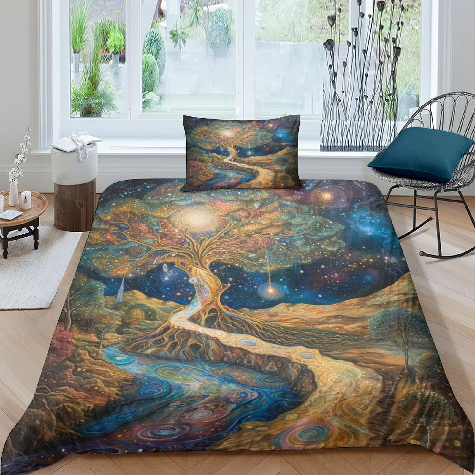Parure de lit arbre de vie 135x200 cm avec housse de couette et taies