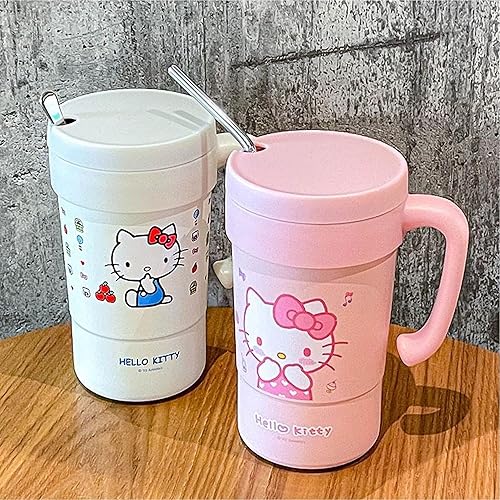 Miniatura 3 de Everyday Delights Hello Kitty - Vaso aislado de acero inoxidable con tapa, popote y varilla para agitar, 19.6 fl oz (blanco)