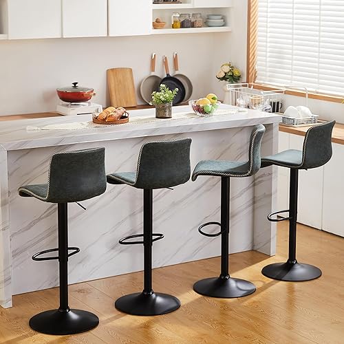 Miniatura 7 de HeuGah Bar Stools Set of 3, Swivel Counter Height Barstools with Back, Adjustable Height 24" to 32", Faux Leather Bar Chairs for Kitchen Island