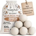 WoollyPals Dryer Balls (6-Pack, XL Size) - 100% New Zealand Wool - No More Dryer Sheets - Eco Dryer Balls - Reusable - Softens Laundry - Reduces Drying Time & Static - with Storage Bag (Plain White)