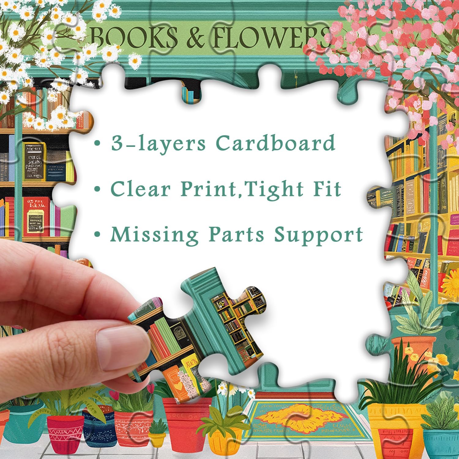 PICKFORU Book Jigsaw Puzzles 1000 Pieces, Spring Flowers Bookstore Puzzles for Adults, Blooming Bookshelf Puzzle as Home Decor