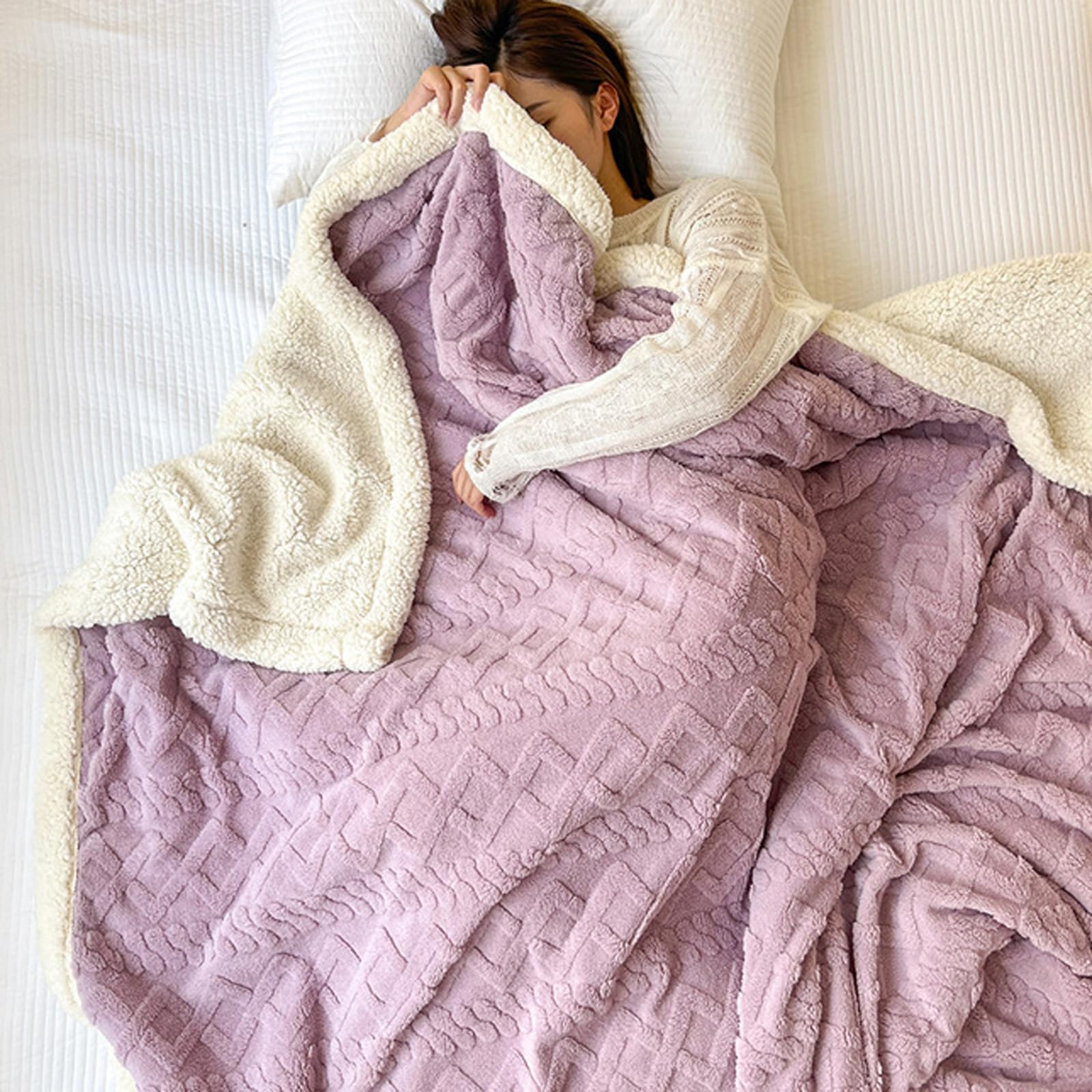 Georcep Thickened Imitation Cashmere Throw Blanket, Super Soft Imitation Cashmere Throw Blanket for Couch, Sofa, Bed (I-Purple,180x200cm)