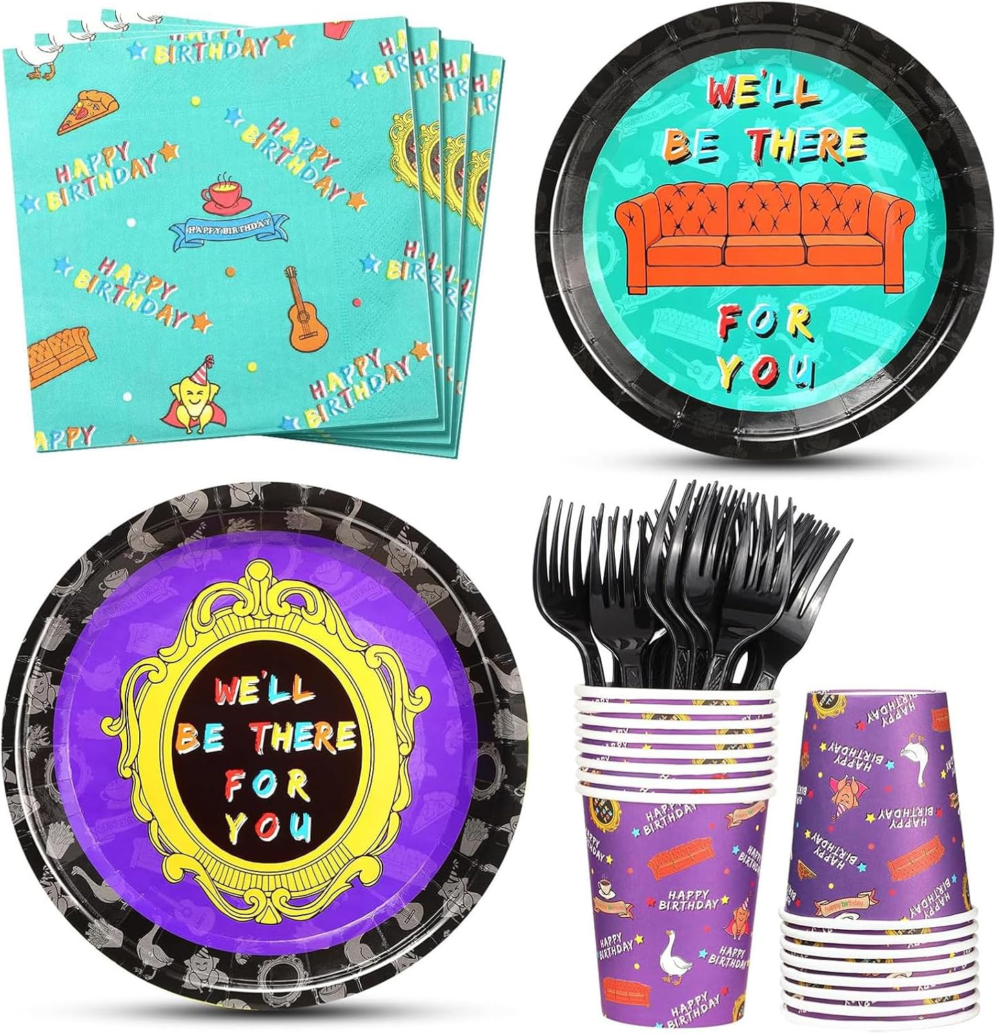 Funnymoom 84 Pcs Happy Birthday Party Supplies Plates and Napkins Sets