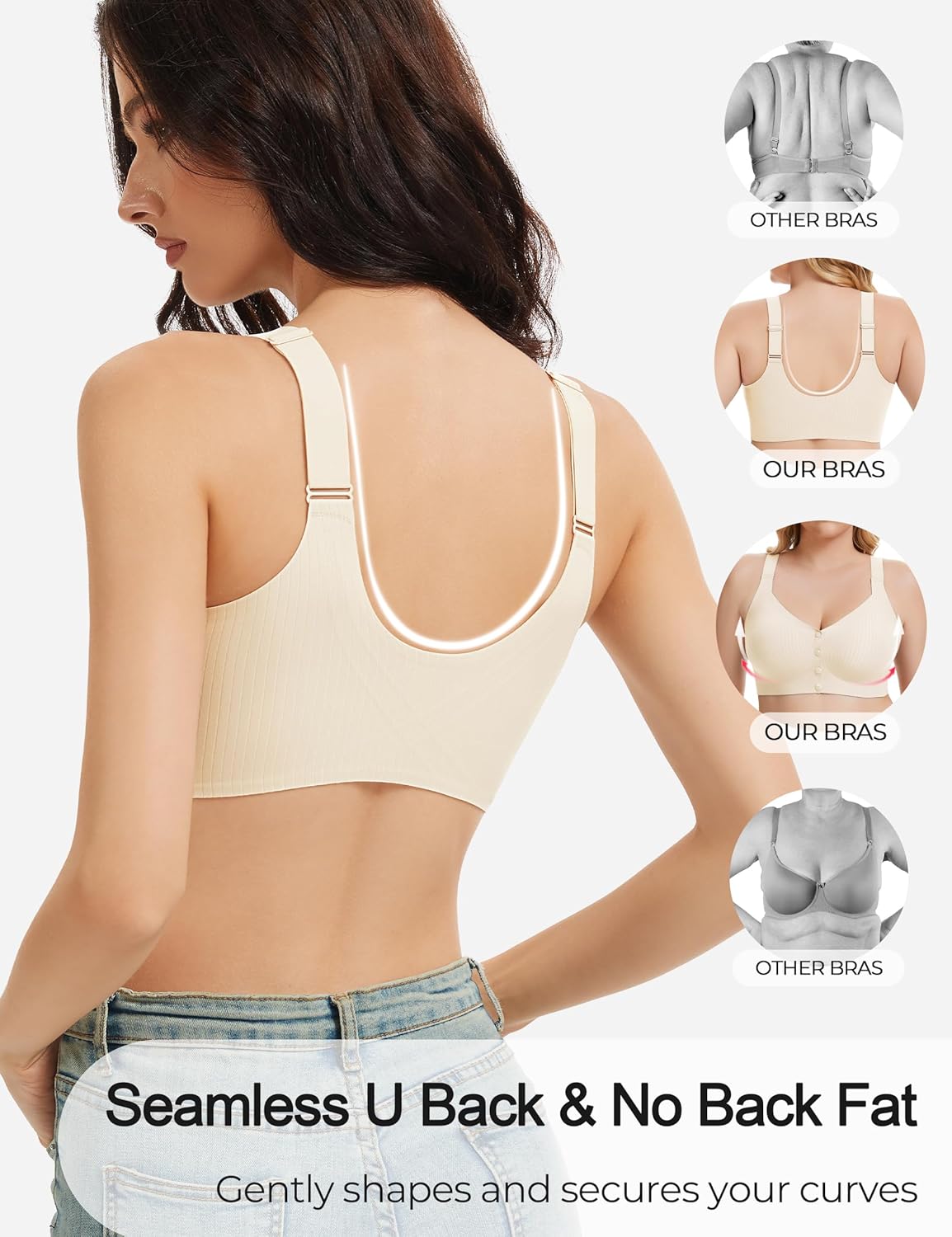 Gailife Front Closure Bras for Women Wireless Full Coverage Mastectomy Bralettes Comfortable Seamless Everyday Bra, White, XXL - Image 3