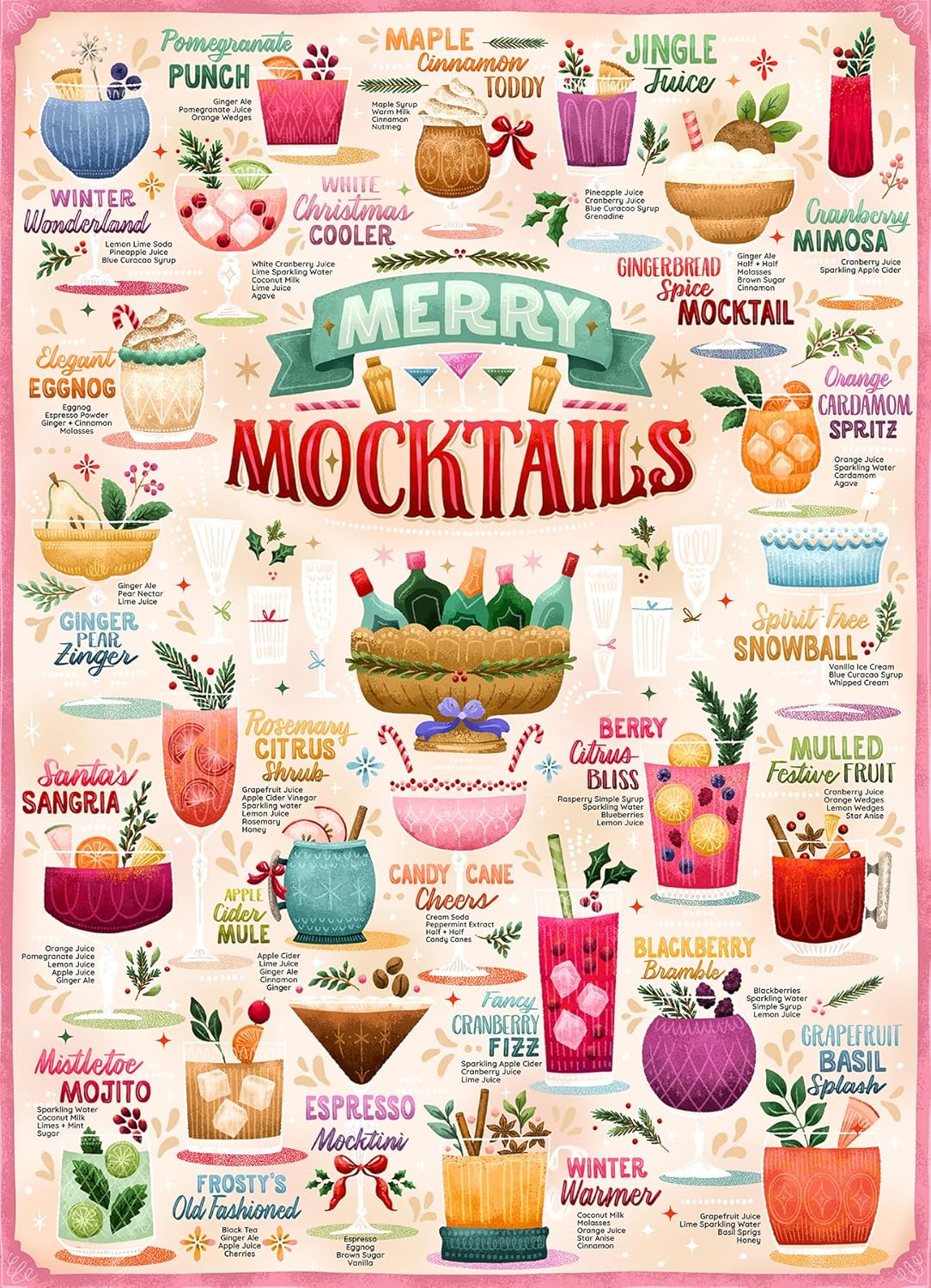 Cobble Hill 1000 Piece Puzzle - Merry Mocktails - Sample Poster Included