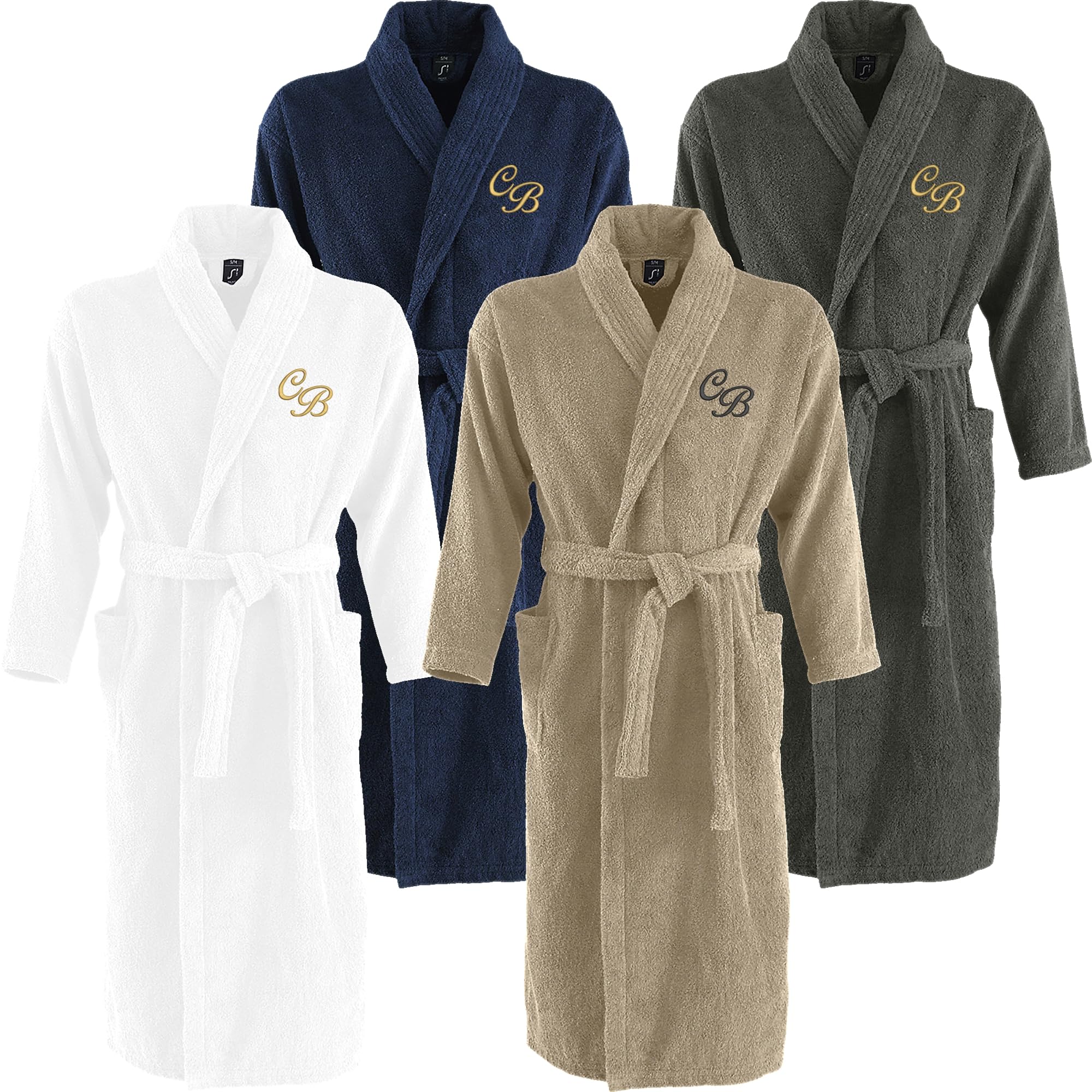 Nashville print factory Bademantel personalisiert mit Initialen Monogramm – Unisex Morgenmantel aus 100% Baumwolle, 400 g/m², vegan, waschbar 60 °C, Sauna & Wellness