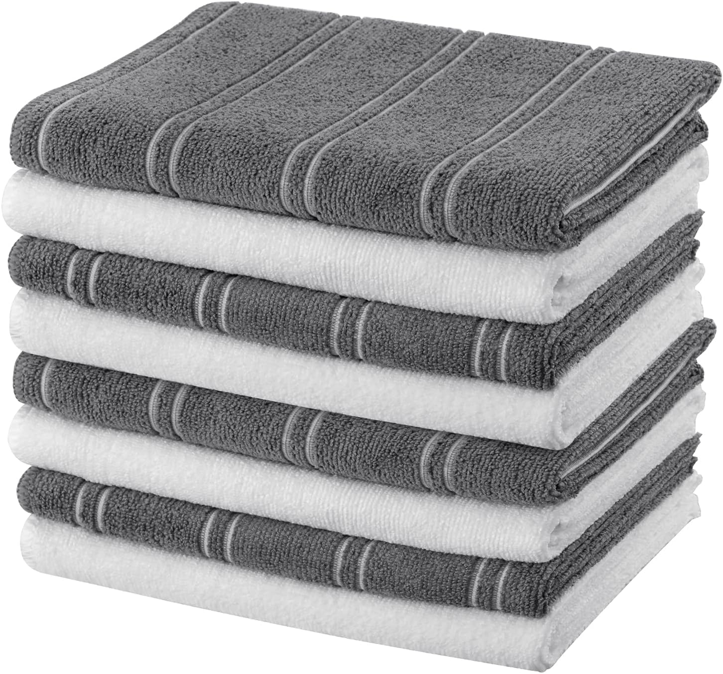 joybest Microfiber Kitchen Towels, 26 x 18 Inch Super Soft and Absorbent Dish Towels Set - 8 Pack Kitchen Hand Towels Tea Towels with Hanging Loop, Dark Grey and White