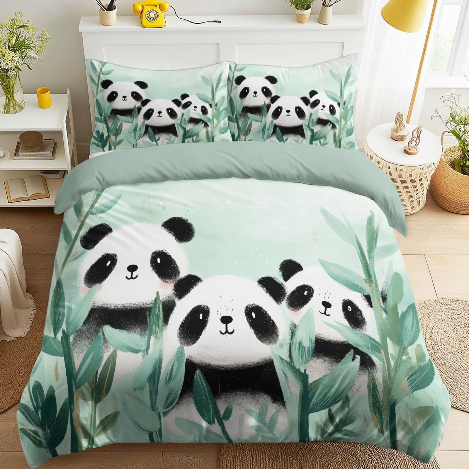 Housse de couette panda vert 140 x 200 pour calmer les nuits agitées des enfants