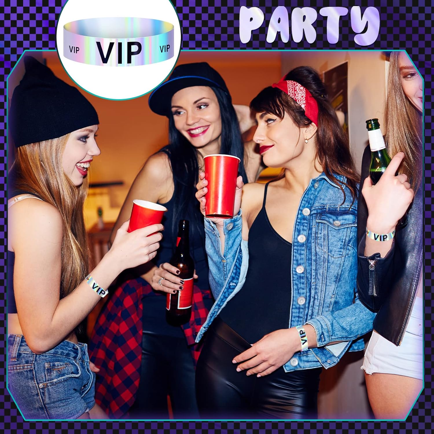 Chuangdi 500 Pcs Holographic VIP Plastic Wristbands Party Wristbands for Event Silver VIP Custom Plastic Bracelets Waterproof Arm Bands for Events Concerts Festival - Image 2