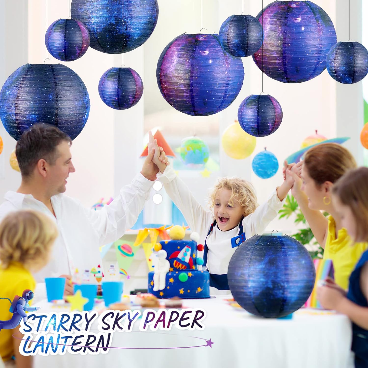 Hortsun 20 Pieces Galaxy Print Paper Lanterns Chinese Japanese Lanterns Space Themed Hanging Paper decoration Ceiling Decor Galaxy Themed Party Supplies for Home Birthday Party, 12 Inch and 6 Inch