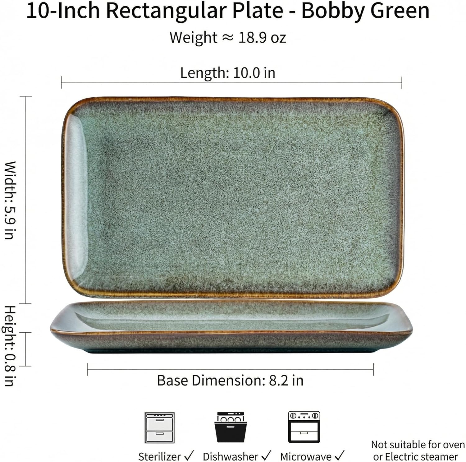 Ceramic Dinner Plates Dish, 10 Inch Rectangular Serving Platter, Microwave,Dishwasher Safe,Not Suitable for Oven,Kitchen Dinnerware,Green Serving Trays for Entertaining - Image 6