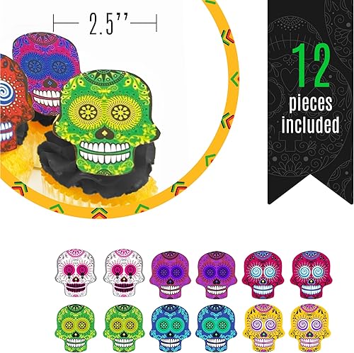 Miniatura 3 de Calaveras grandes comestibles de azúcar  Decoración para pasteles Dia De Los Muertos  Calaveras para tartas  Decoración para cupcakes  Juego de 24