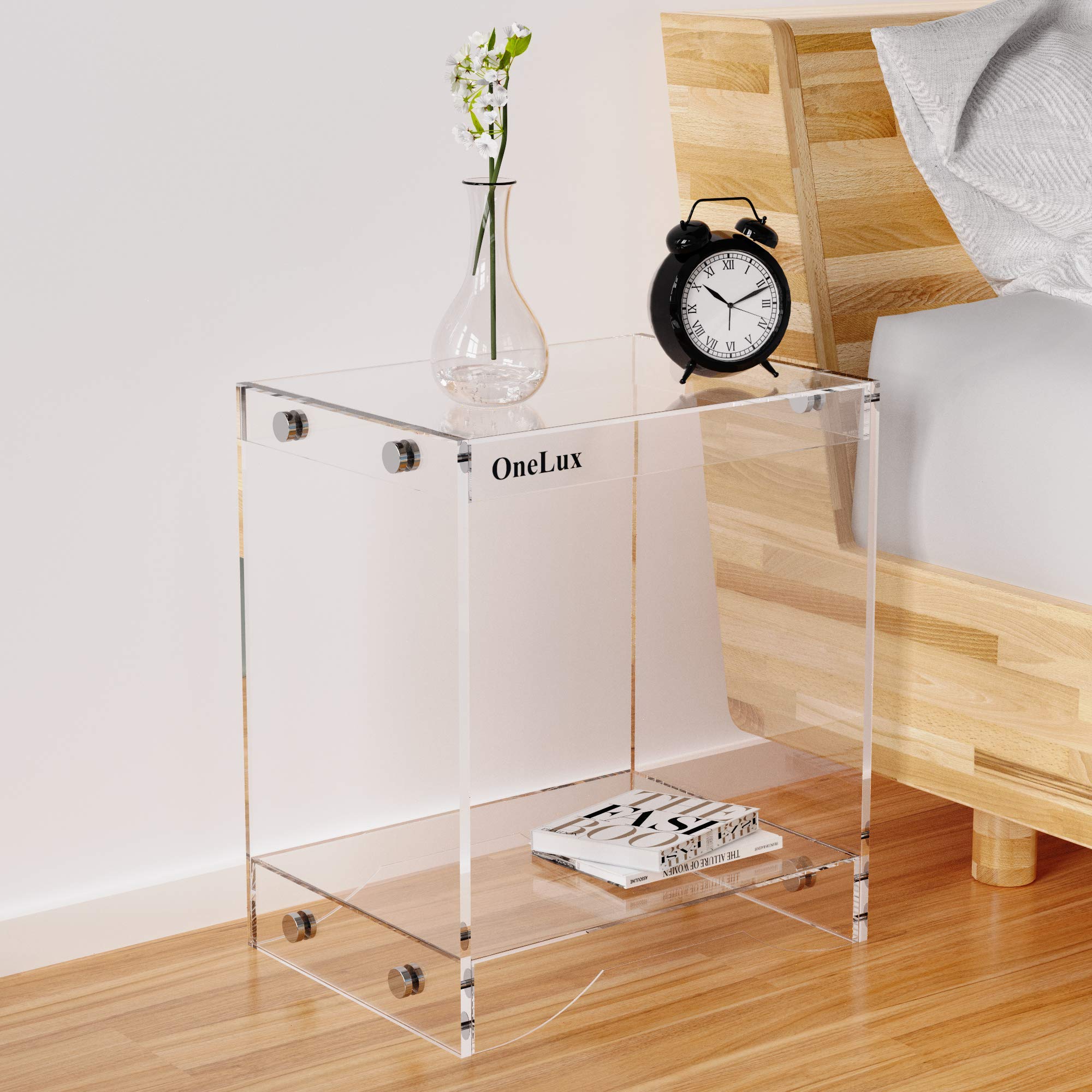 ONELUX (Flat packed) Modern Design Clear Acrylic Home Decor Display Nightstand/Decorative End Table/Bedside Tables (clear)