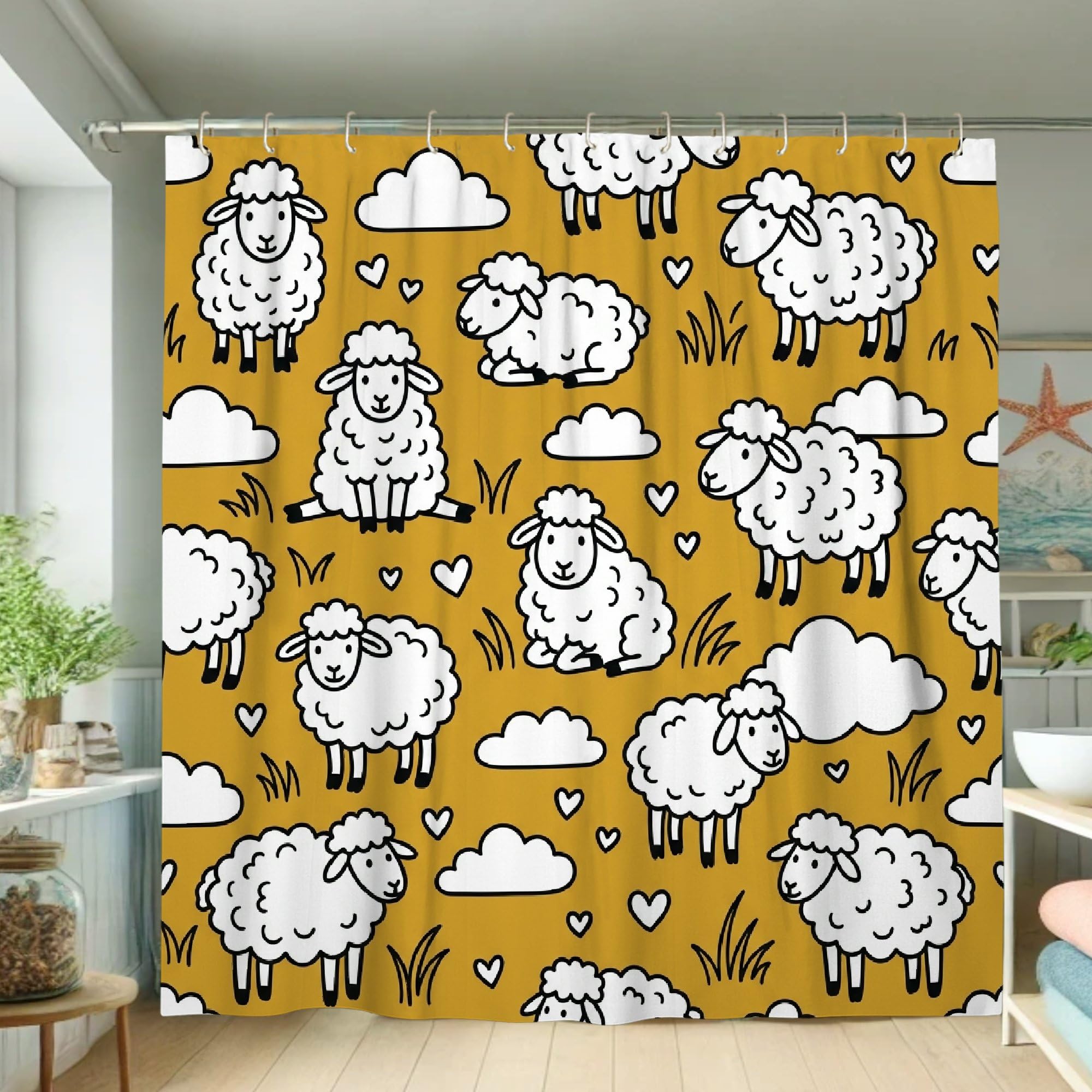 Rideau de douche mouton et nuage 183x183 cm lavable pour salle de bain