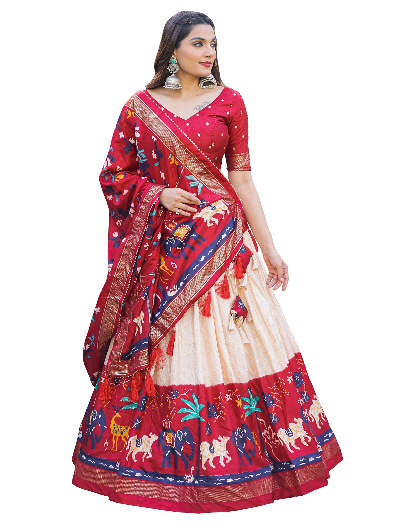 Women's Tusaar Silk Lehenga Choli Patola Print with Foil Work With Unstitched Blouse