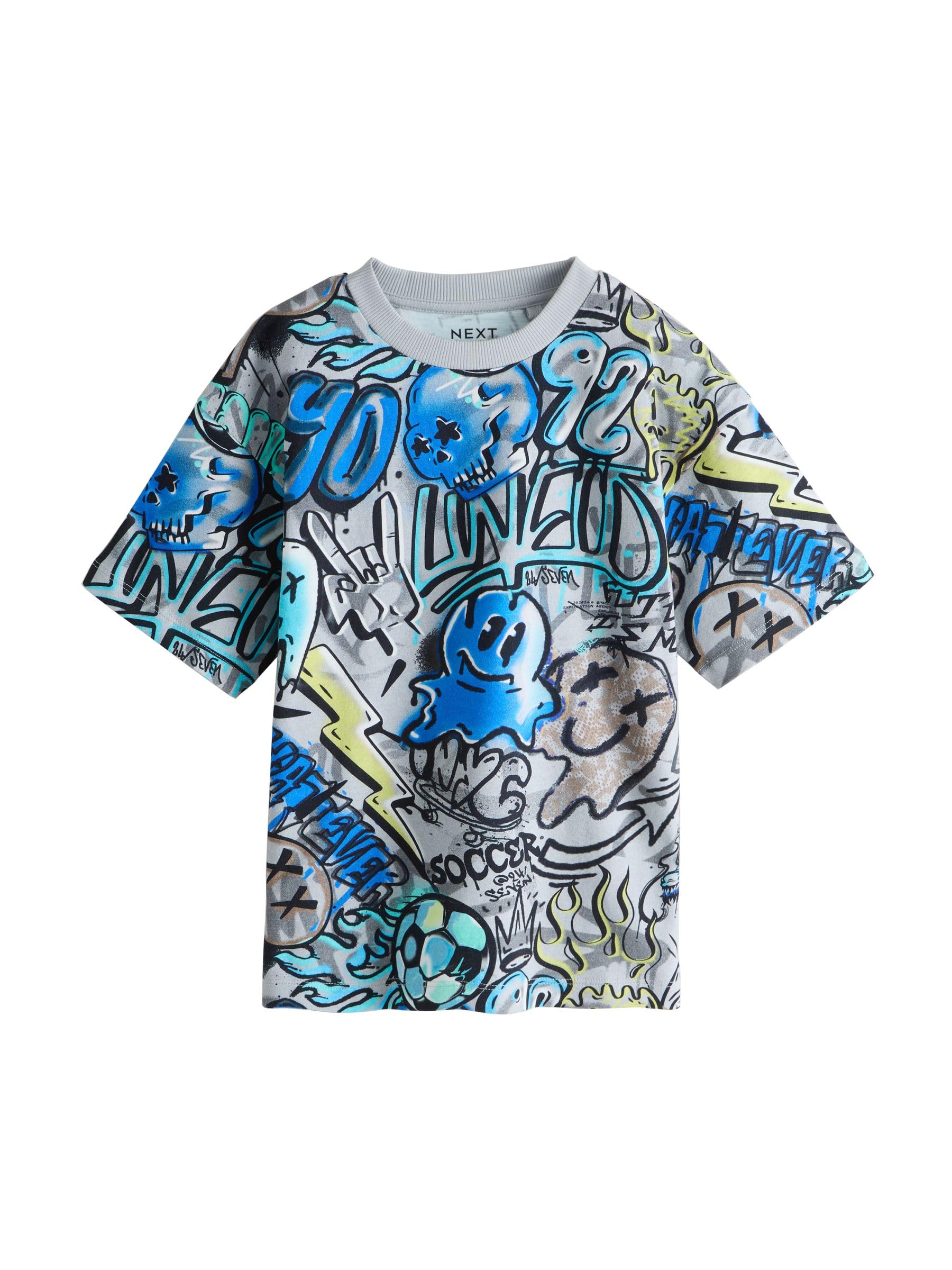 NEXT Garçon T-Shirt décontracté à Manches Courtes et imprimé, Lot de 3 | Coupe standard, 100 % coton