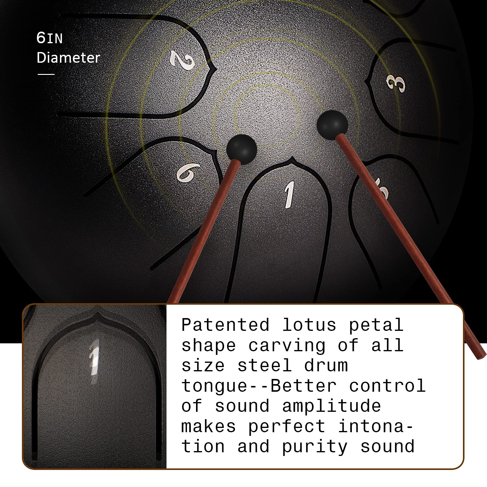 INMAKER Tongue Drum，Tambour à Main 8 Tons 6 Pouces Instrument à Percussion en Acier Avec Livre de Musique pour Éducation Musicale, Yoga, Méditation.