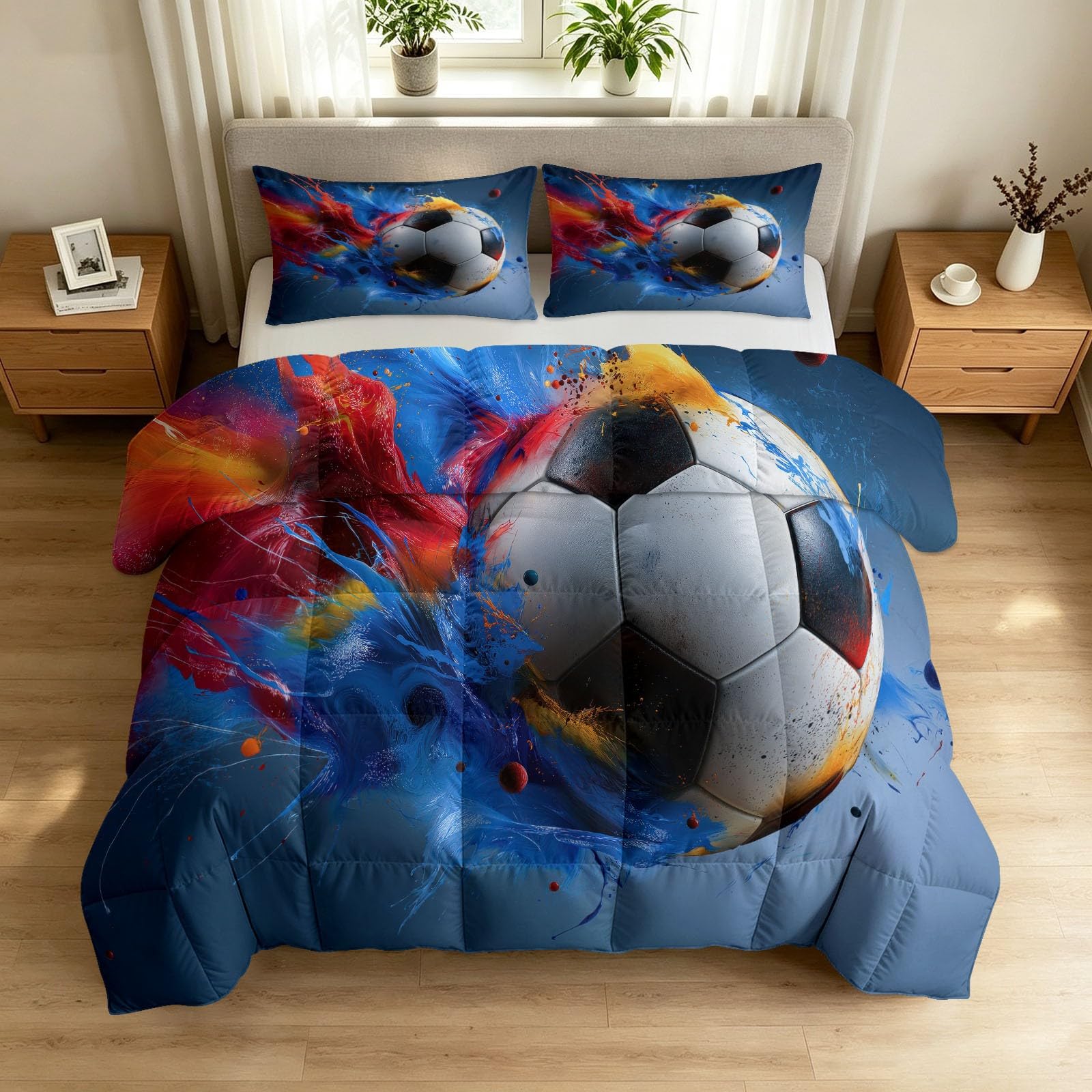 Edredón nórdico azul fútbol 140 x 200 sin funda lavable