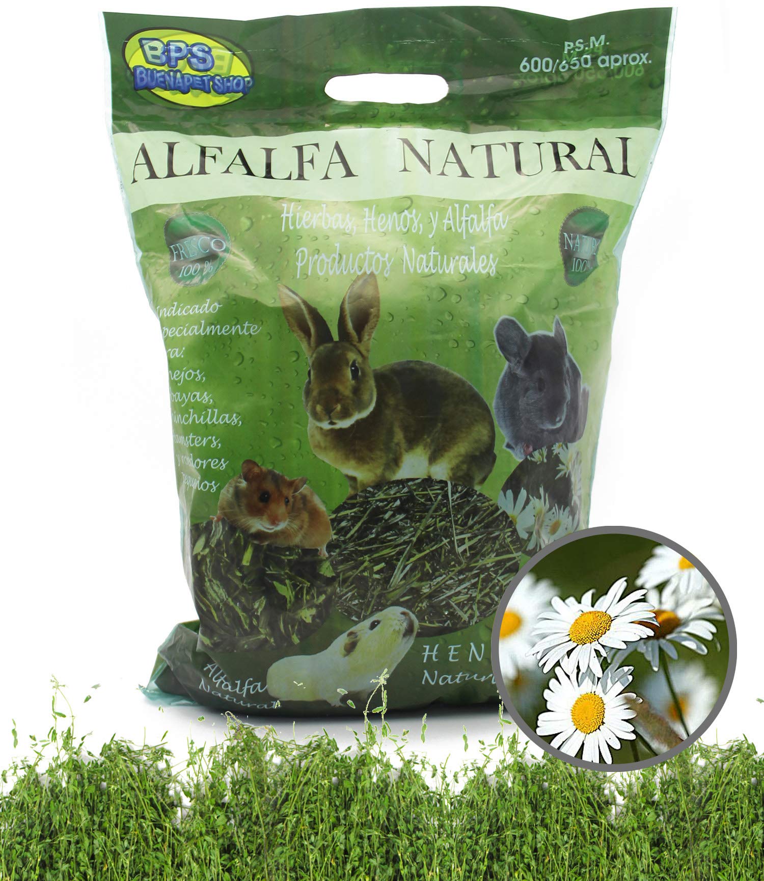 Bps Heno Alfalfa Natural Hierba Fresca Para Mascotas - 2 Modelo Elegir (Heno Alfalfa+Manzanilla 700/800G) Bps-35455