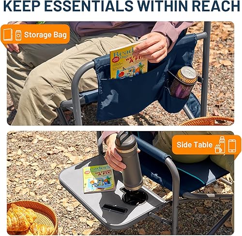 Miniatura 5 de Timber Ridge XXL - Silla de director Silla plegable resistente con mesa auxiliar, capacidad de 500 libras, asiento acolchado extra ancho para