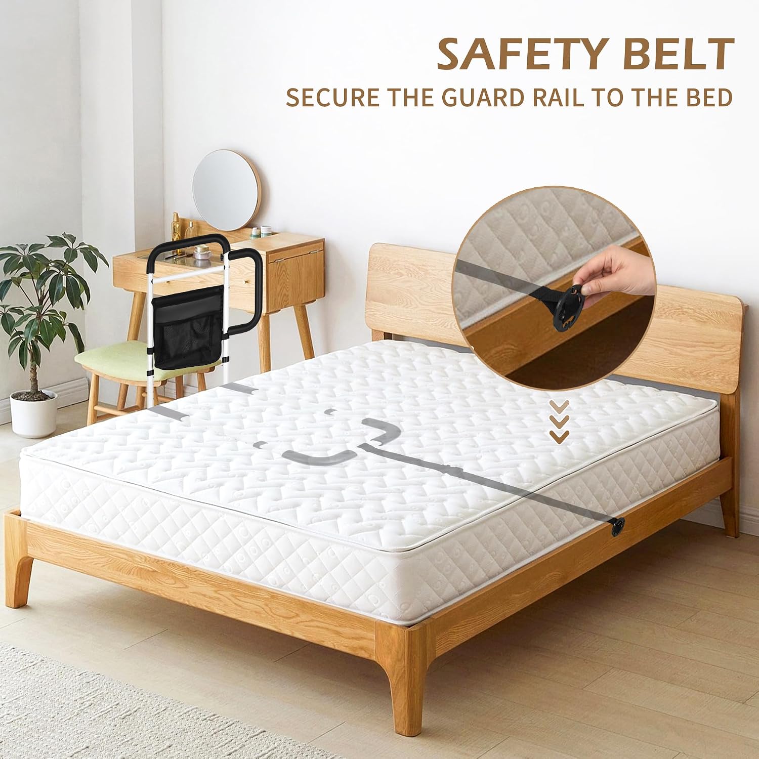 Bed Rails Grab Bar Bed Handrails for Elderly Adults Safety, Bed Cane for Seniors with Foam Handle and Storage Pocket, Adjustable Bedside Assist