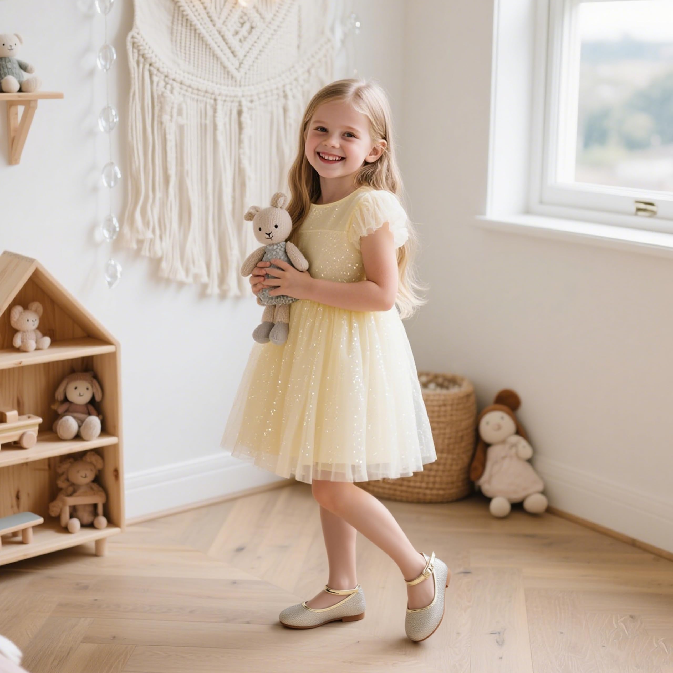 Flaryzone Toddler/Little Girls' Glittery Ankle Strap Mary Jane Flats Wedding Flower GILR Princess Dress Shoes (Gold,Toddler-Size 7)