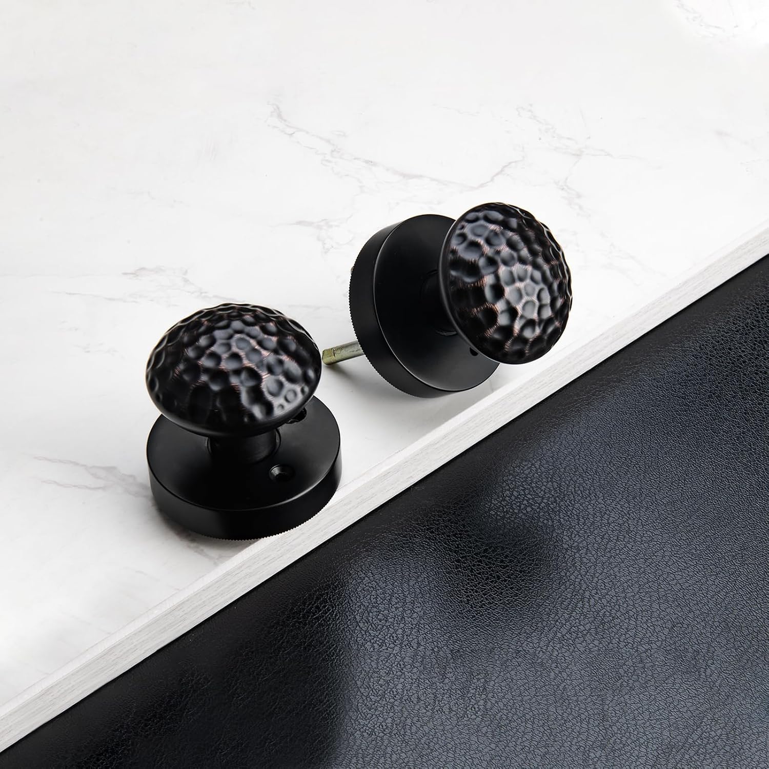 Black Door Knobs with Round Rosette, Aged Bronze Interior Door Handles for Bath & Bed, Heavy Duty Door Knob with Lock
