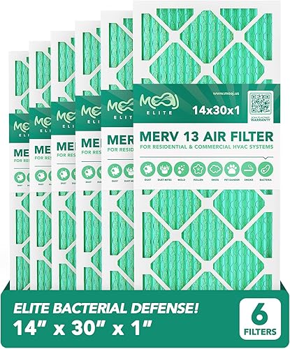Filtro de aire de 14 x 30 x 1 (paquete de 6)  MERV 13  MOAJ Elite Bacterial & Viral Defense  Con base en Estados Unidos  Filtros de aire de repuesto
