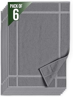 Pearl Linens 6 Pack Cotton Bath Mats for Bathroom, 20" X 30", Light Grey | 100% Ring Spun Cotton Bathroom Floor Mat, Machine Washable Shower Mat - Absorbent Bath Mats Quick Dry, For Hotel Collections