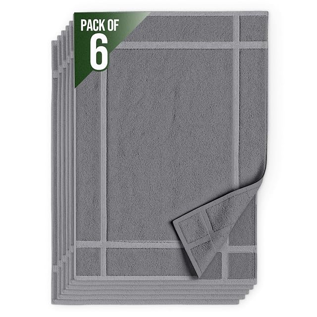 Pearl Linens 100 Ring Spun Cotton Bath Mat Pack of 6 20 x 30 Inch Washable Soft Absorbent