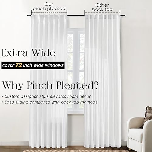 Miniatura 2 de SHINELAND Cortinas blancas de 120 pulgadas de alto para sala de estar, plisadas con ganchos, cortinas de 10 pies de largo, cortinas de diseño para
