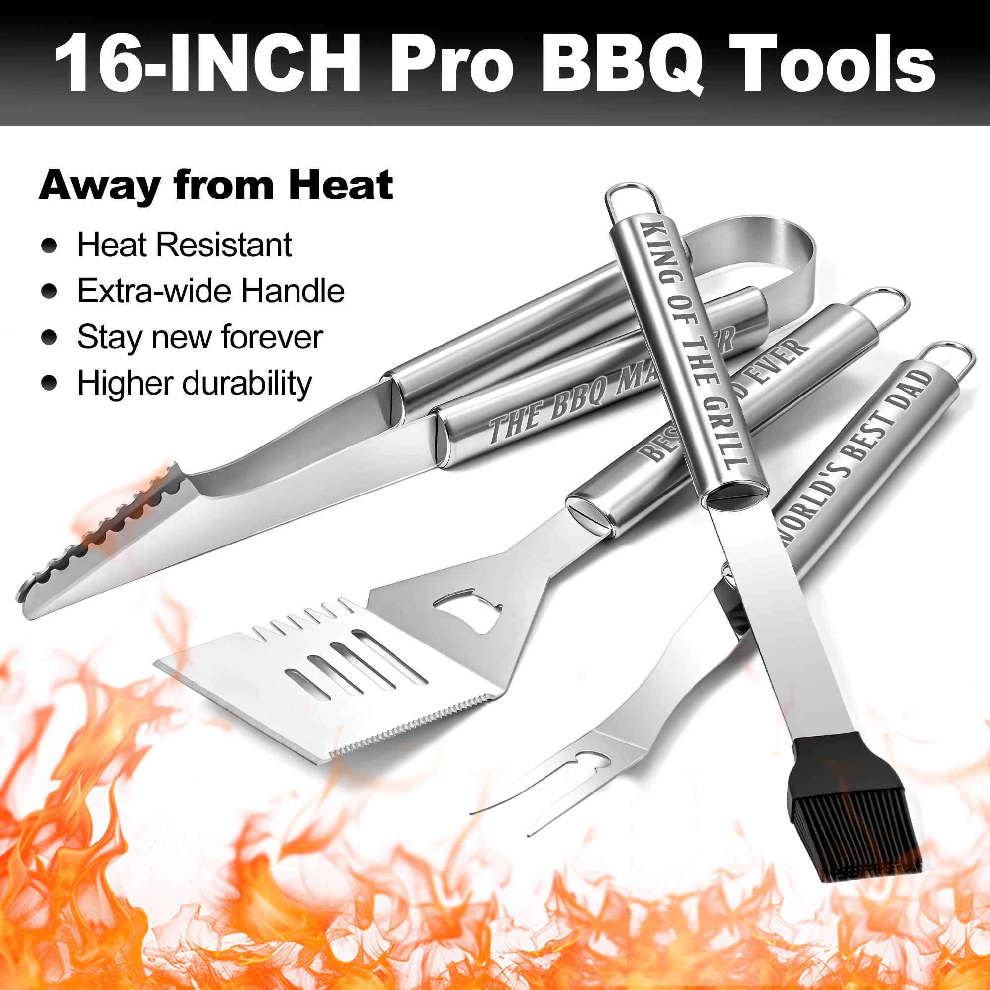 Regalos para papá de parte de su hija, accesorios de parrilla para papá, Navidad, juego de parrilla de acero inoxidable resistente, herramientas para parrilla al aire libre con funda de aluminio 2