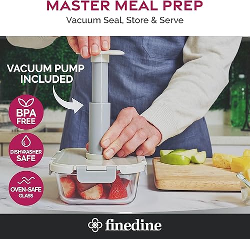 Miniatura 2 de FineDine Recipientes de almacenamiento de alimentos de vidrio con sello al vacío con bomba de mano, juego de 25 piezas, recipientes herméticos para