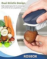 Vista 3 de Cepillo para limpiar papas y verduras, cepillo de cocina autónomo para limpieza de frutas y verduras, color azul marino, paquete de 2