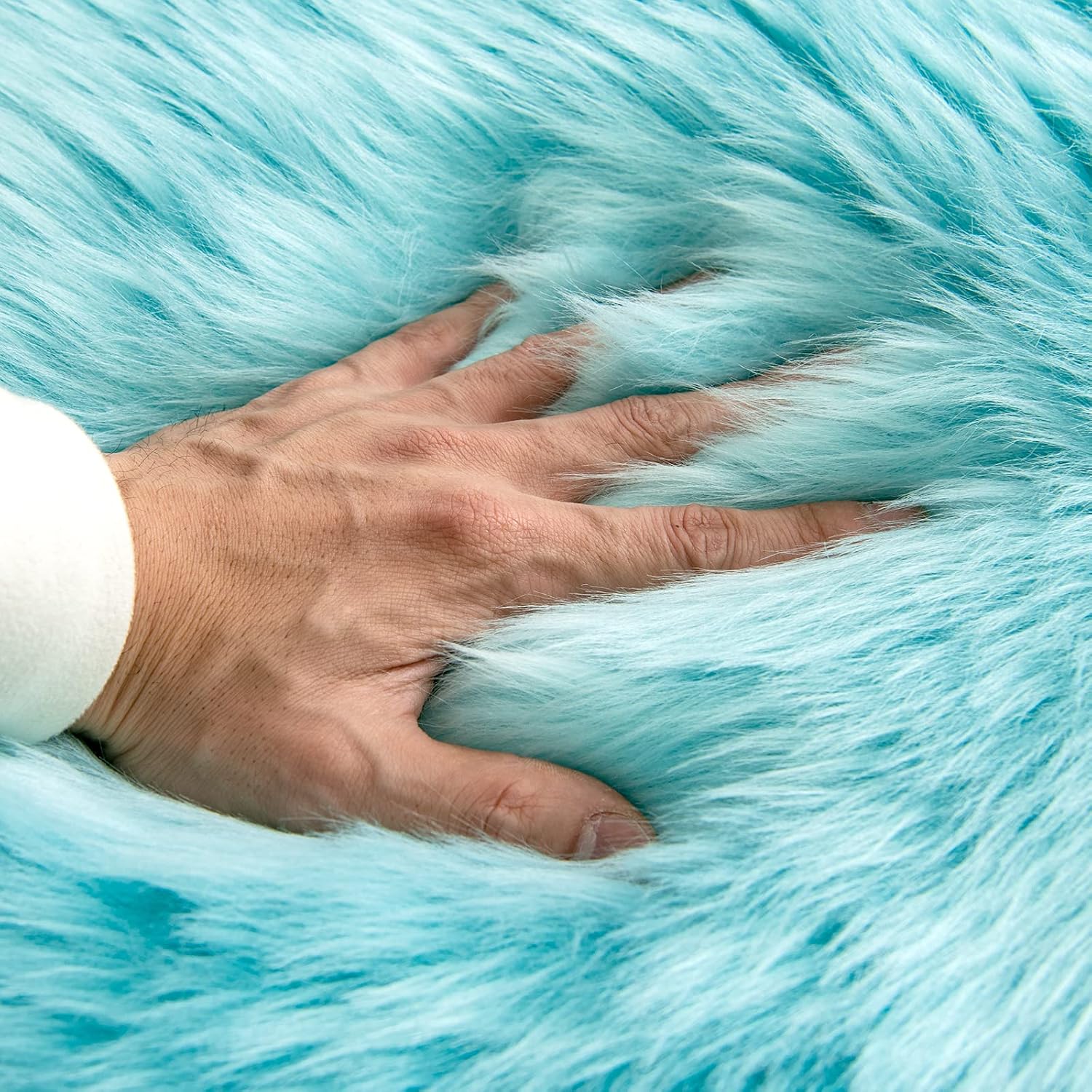MIULEE Faux Fur Area Rugs Sheepskin Rugs Faux Fluffy Mat Fleece Chair Cover Seat Pad Soft Shaggy Area Mat for Bedroom Sofa Floor 60 x 90cm Cloud Shape Sky Blue - Image 3