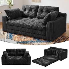 Convertible Folding Sofa Bed 2 in 1 Pull Out Loveseat Sleeper Sofa Corduroy Futon Couch with Pillows Fold