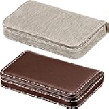 Outus 2 Pcs Business Card Holder, PU Leather Business Card Case Pocket Wallet with Magnetic Shut for Christmas Gift Adult(Coffee and Gray)